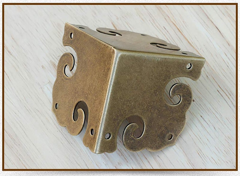 Tiazza 4Pcs Vintage Pure Brass Corner Protectors Antique Hardware Desk Edge Wooden Jewelry Gift Box Cabinet Three Sides Full Encase Corner Guard (Antique Bronze) - Image 3